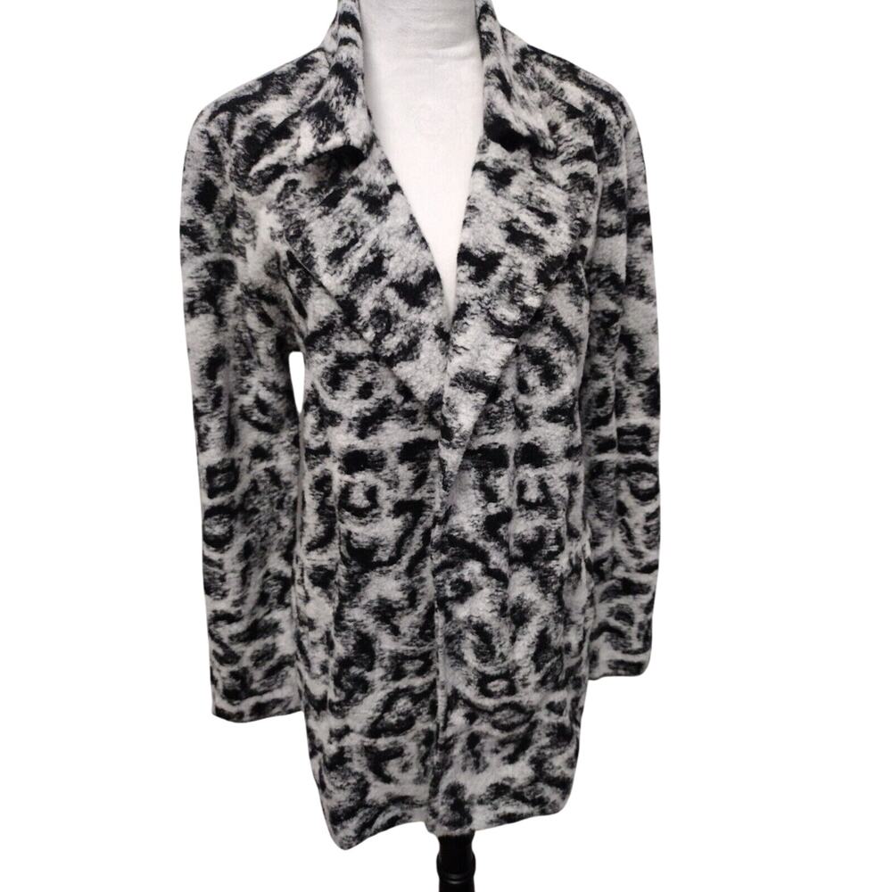 Nic + Zoe Womens Faux Fur Animal Print Warm Coat Jacket Med Pockets